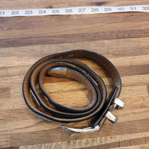 Black Leather Golf Embossed Medallions Croc Print Belt - Picture 5 of 16